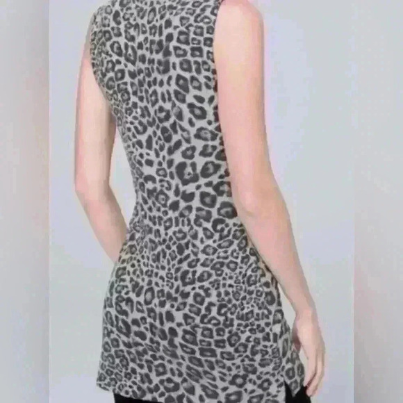 WHBM Sweater Gray Cozy Knit Leopard Print Tank, Size Small - Picture 2 of 7